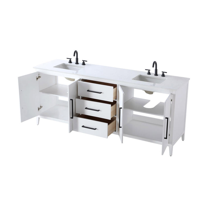 84 Inch Double Bathroom Vanity In White - View 6 - Joshua Marshal
