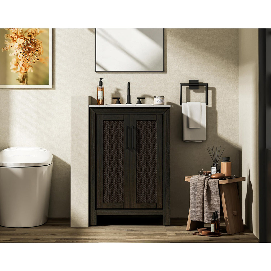 24 Inch Single Bathroom Vanity In Chocolate Oak - View 2 - Joshua Marshal