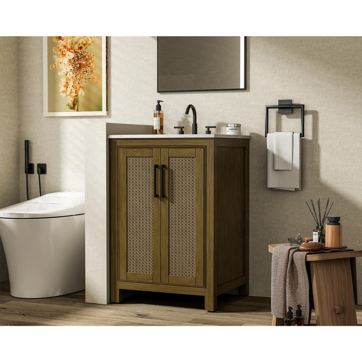 24 Inch Single Bathroom Vanity In Hazel Oak - View 2 - Joshua Marshal