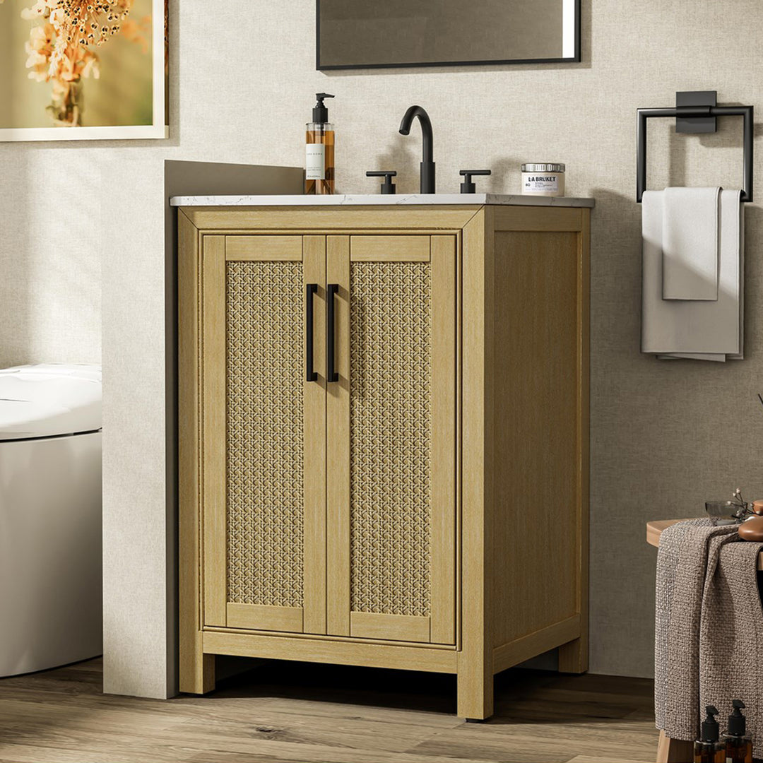24 Inch Single Bathroom Vanity In Linen Oak Linen Oak Finish - KITCHEN & BATH by Joshua Marshal