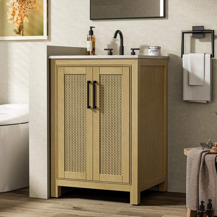 24 Inch Single Bathroom Vanity In Linen Oak Linen Oak Finish - KITCHEN & BATH by Joshua Marshal