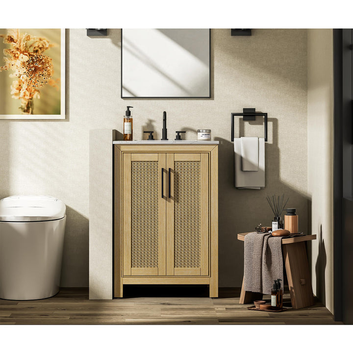 24 Inch Single Bathroom Vanity In Linen Oak - View 2 - Joshua Marshal