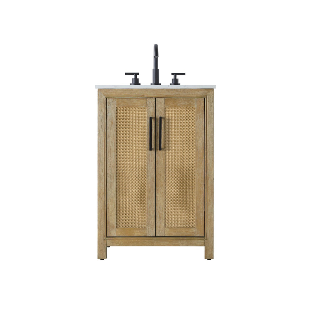 24 Inch Single Bathroom Vanity In Linen Oak - View 3 - Joshua Marshal