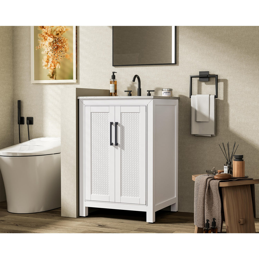 24 Inch Single Bathroom Vanity In White - View 2 - Joshua Marshal