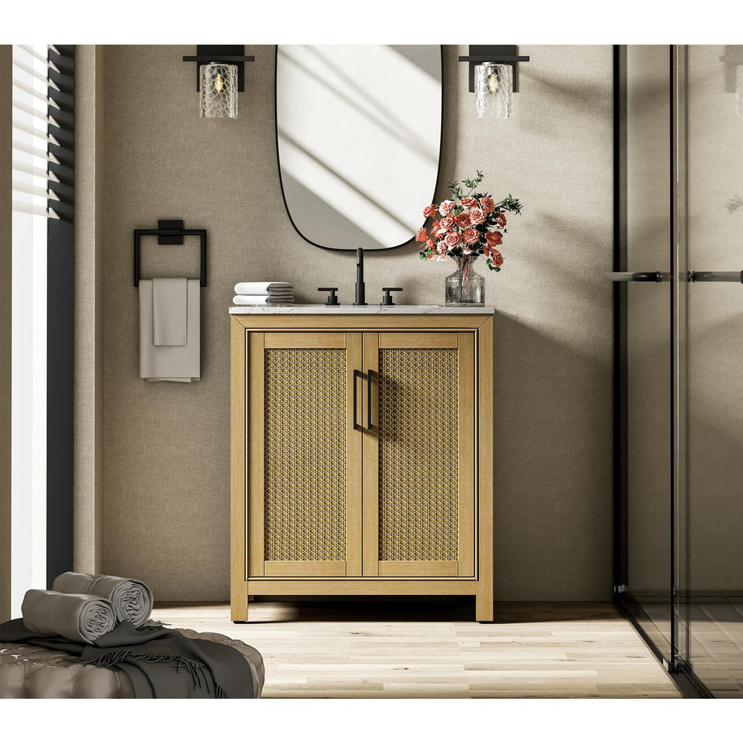 30 Inch Single Bathroom Vanity In Linen Oak - View 2 - Joshua Marshal
