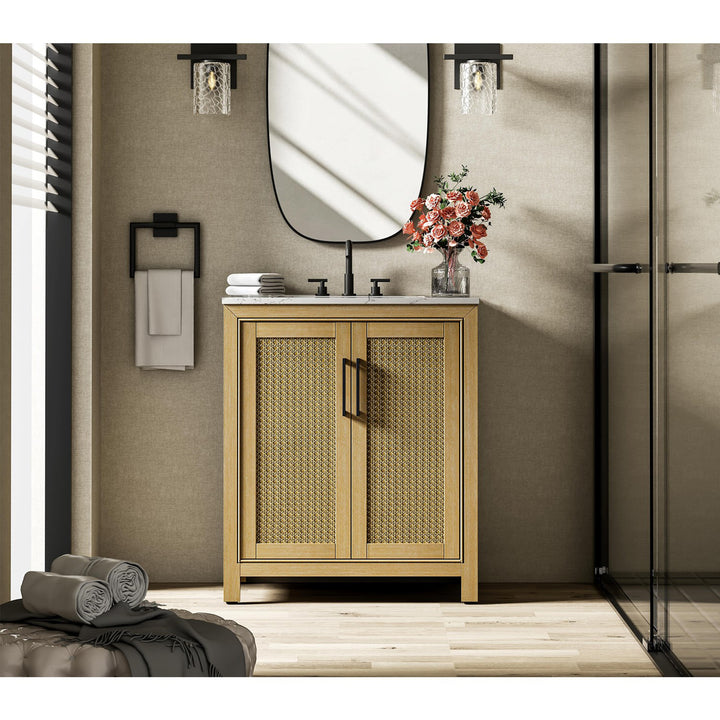 30 Inch Single Bathroom Vanity In Linen Oak - View 2 - Joshua Marshal