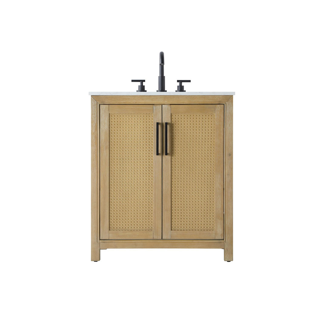 30 Inch Single Bathroom Vanity In Linen Oak - View 3 - Joshua Marshal