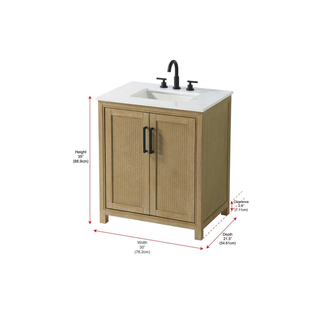 30 Inch Single Bathroom Vanity In Linen Oak - View 5 - Joshua Marshal