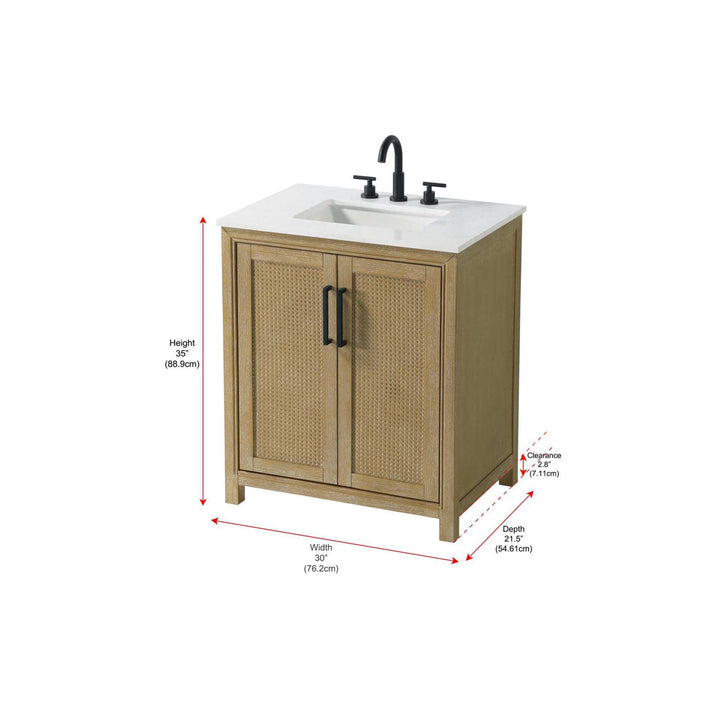 30 Inch Single Bathroom Vanity In Linen Oak - View 5 - Joshua Marshal