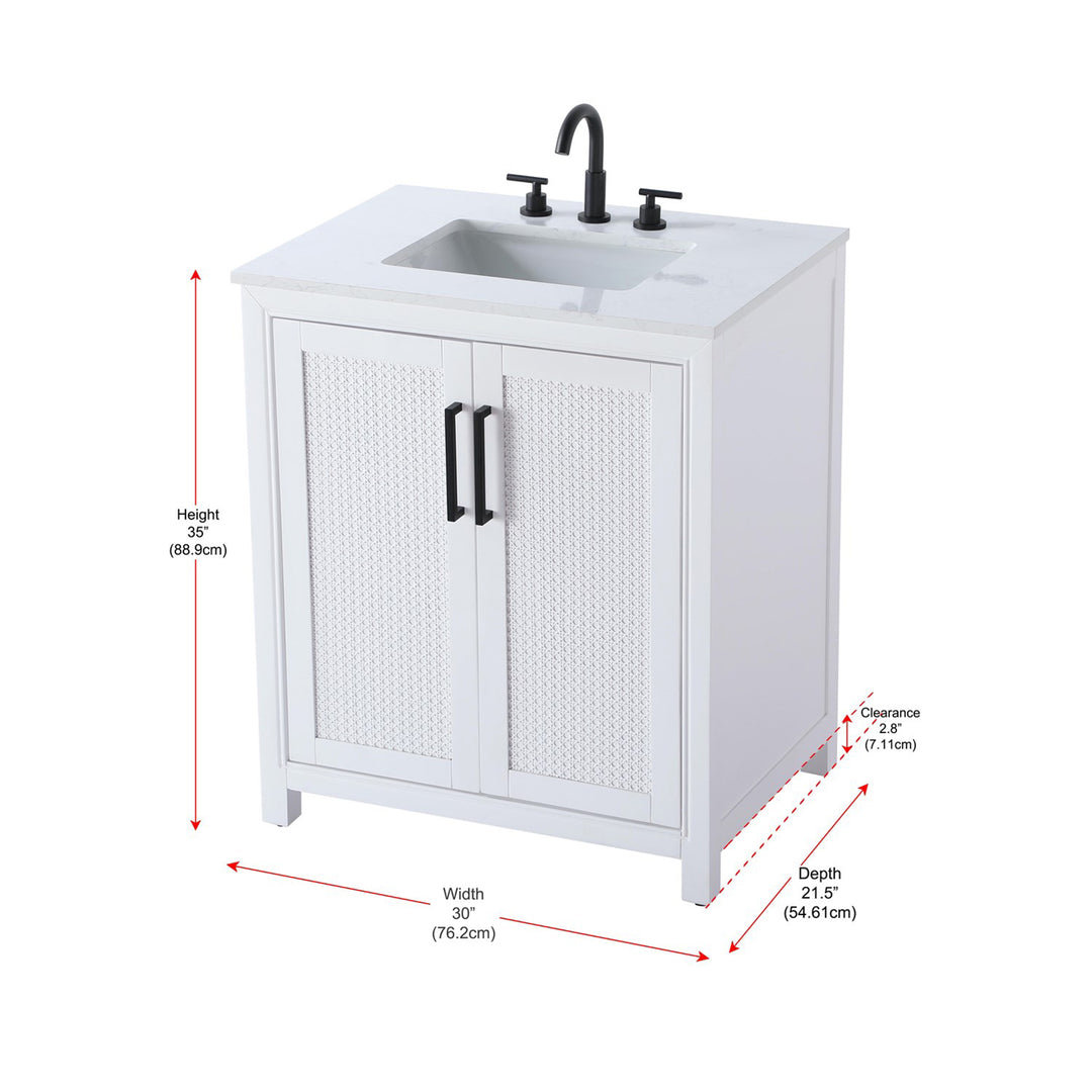 30 Inch Single Bathroom Vanity In White - View 6 - Joshua Marshal