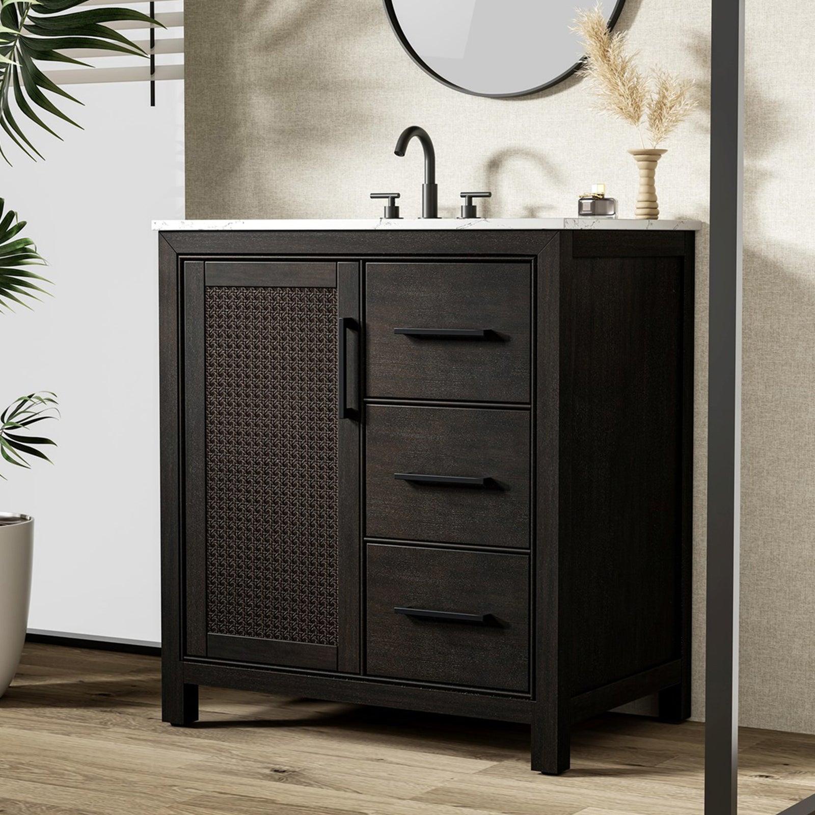 32 Inch Single Bathroom Vanity In Chocolate Oak Chocolate Oak Finish - KITCHEN & BATH by Joshua Marshal