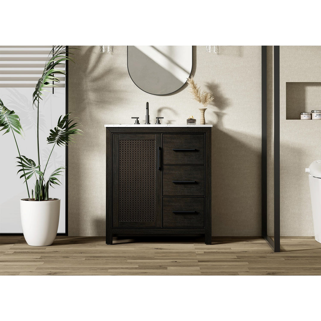 32 Inch Single Bathroom Vanity In Chocolate Oak - View 2 - Joshua Marshal