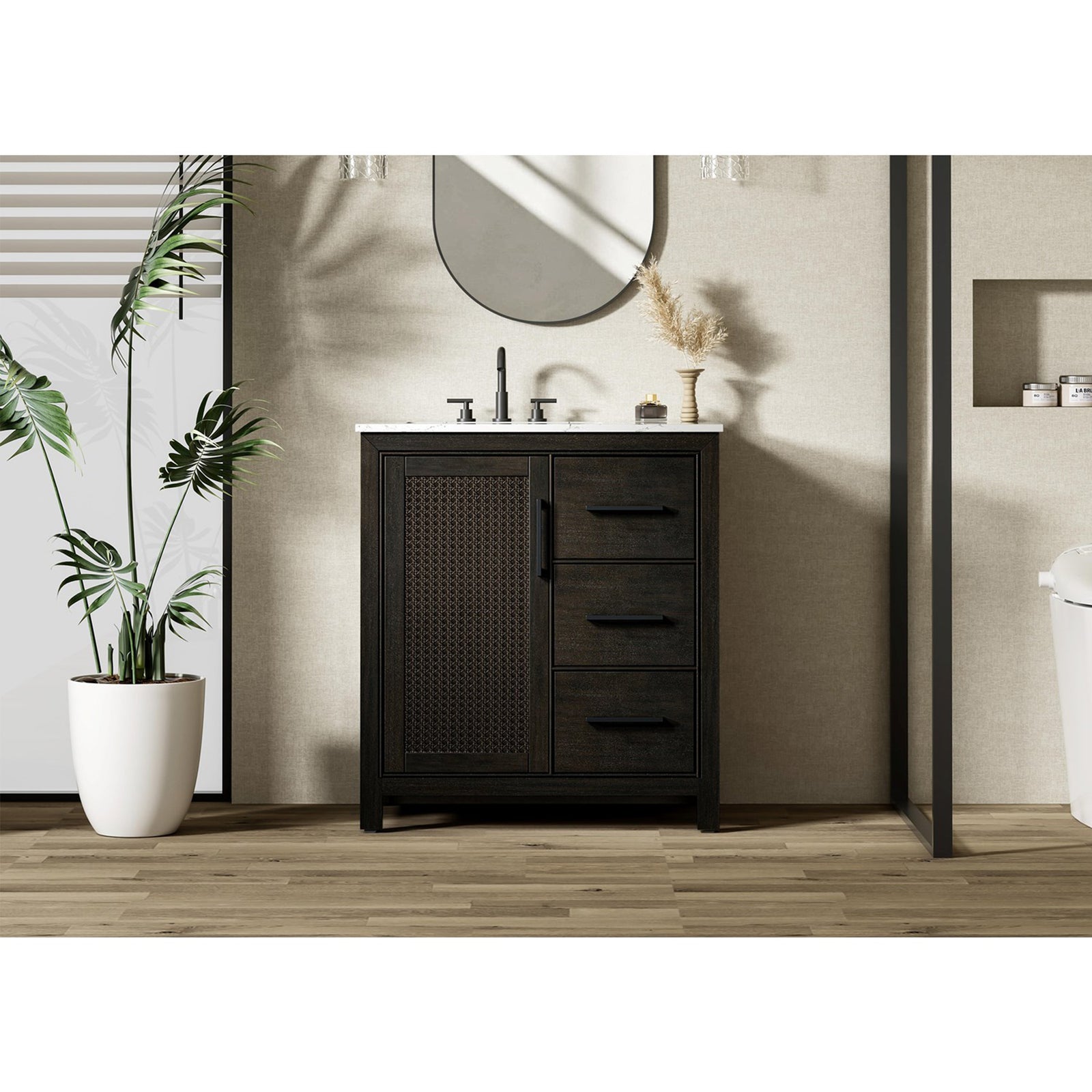 32 Inch Single Bathroom Vanity In Chocolate Oak - View 2 - Joshua Marshal