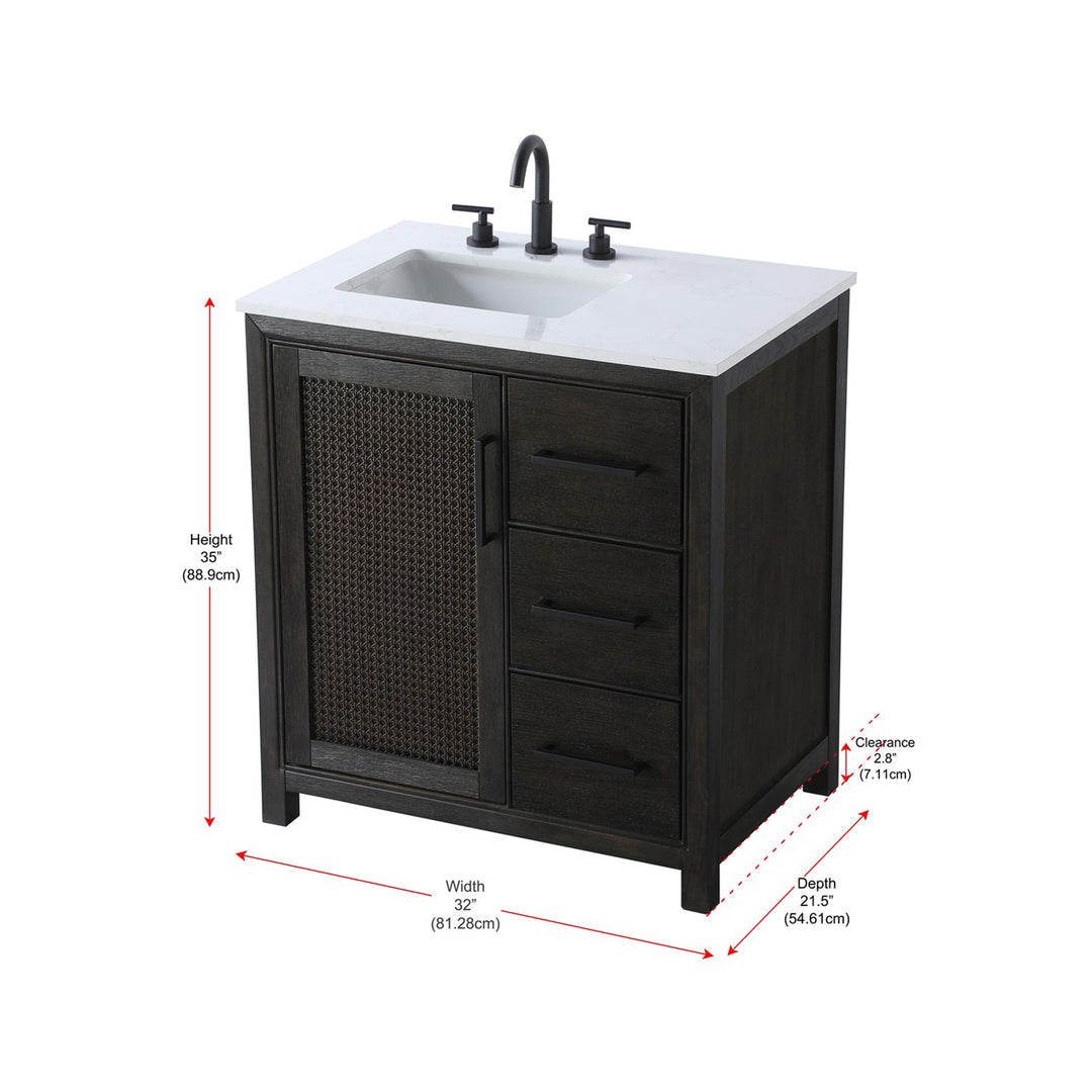 32 Inch Single Bathroom Vanity In Chocolate Oak - View 6 - Joshua Marshal