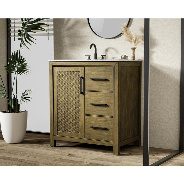 32 Inch Single Bathroom Vanity In Hazel Oak - View 2 - Joshua Marshal