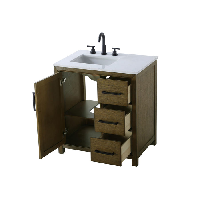 32 Inch Single Bathroom Vanity In Hazel Oak - View 4 - Joshua Marshal