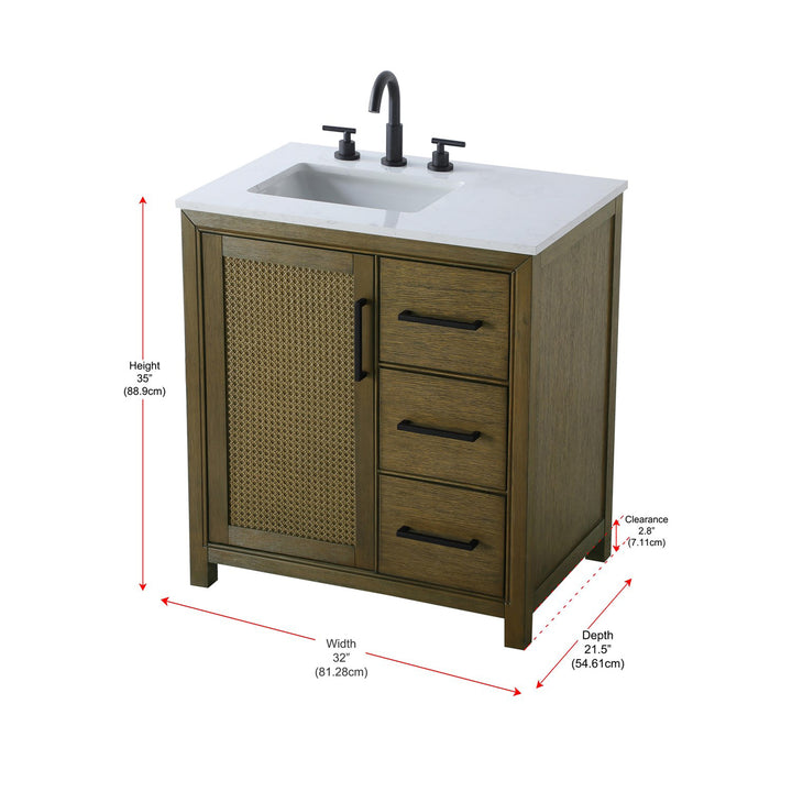 32 Inch Single Bathroom Vanity In Hazel Oak - View 6 - Joshua Marshal