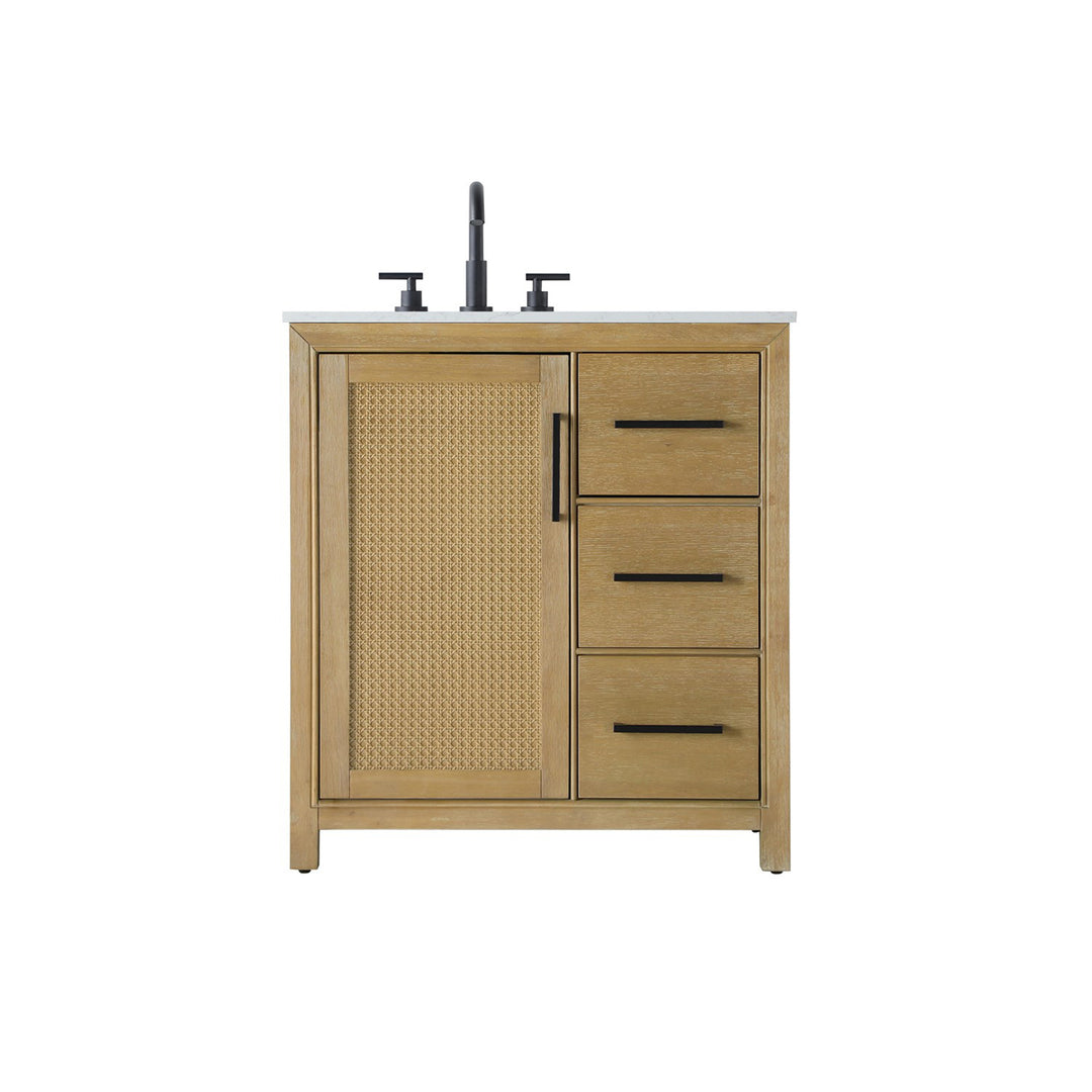 32 Inch Single Bathroom Vanity In Linen Oak - View 3 - Joshua Marshal