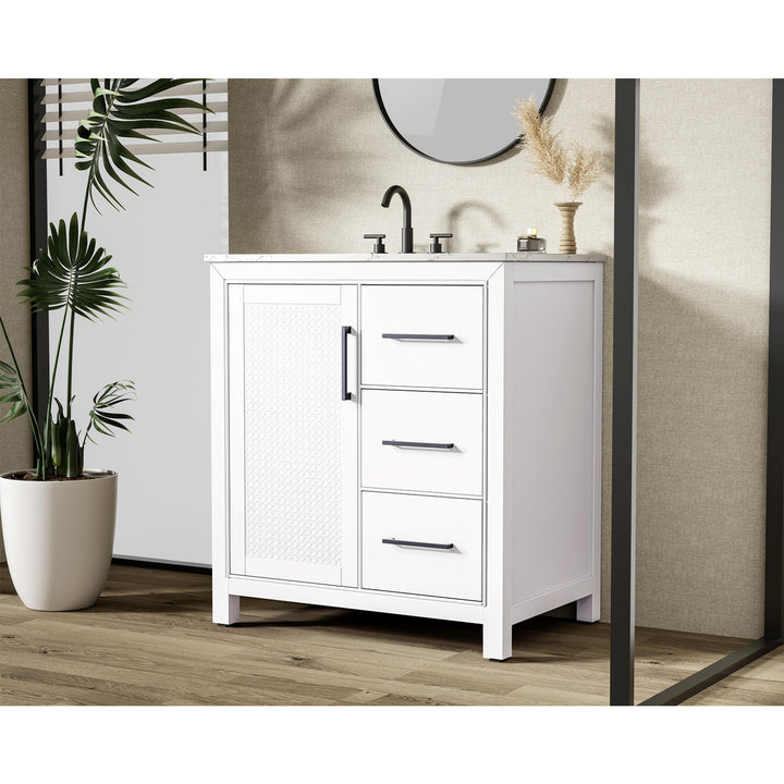 32 Inch Single Bathroom Vanity In White - View 2 - Joshua Marshal
