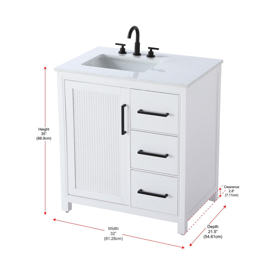 32 Inch Single Bathroom Vanity In White - View 6 - Joshua Marshal