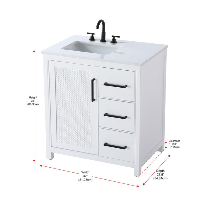 32 Inch Single Bathroom Vanity In White - View 6 - Joshua Marshal