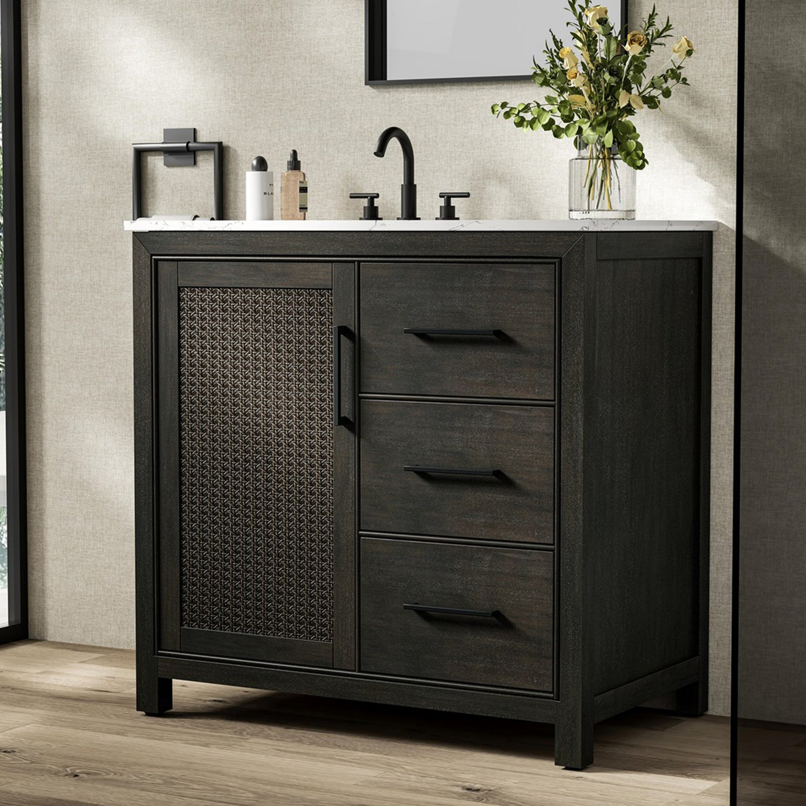 36 Inch Single Bathroom Vanity In Chocolate Oak Chocolate Oak Finish - KITCHEN & BATH by Joshua Marshal
