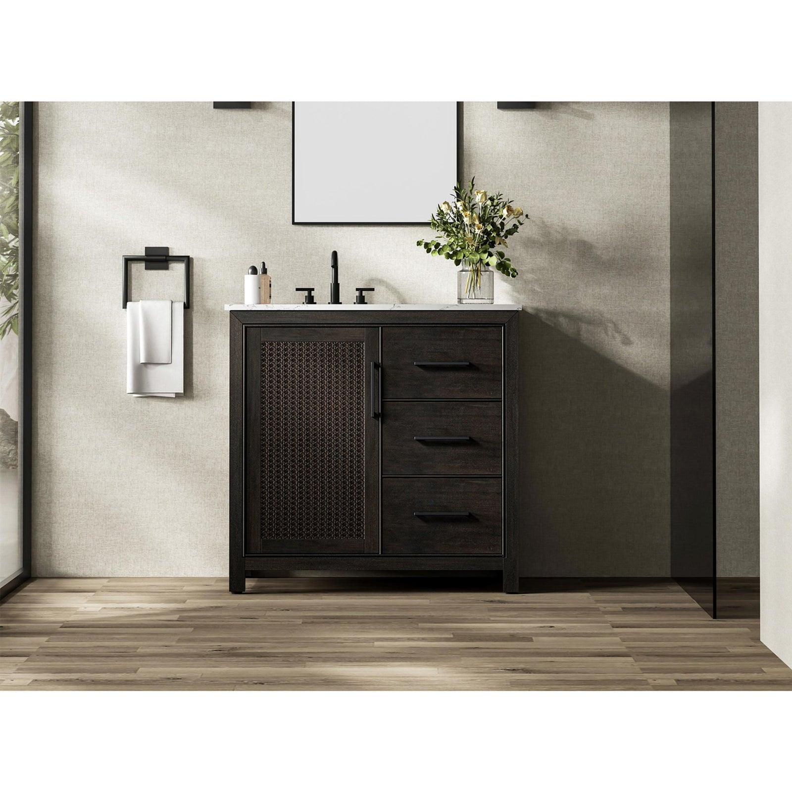 36 Inch Single Bathroom Vanity In Chocolate Oak - View 2 - Joshua Marshal