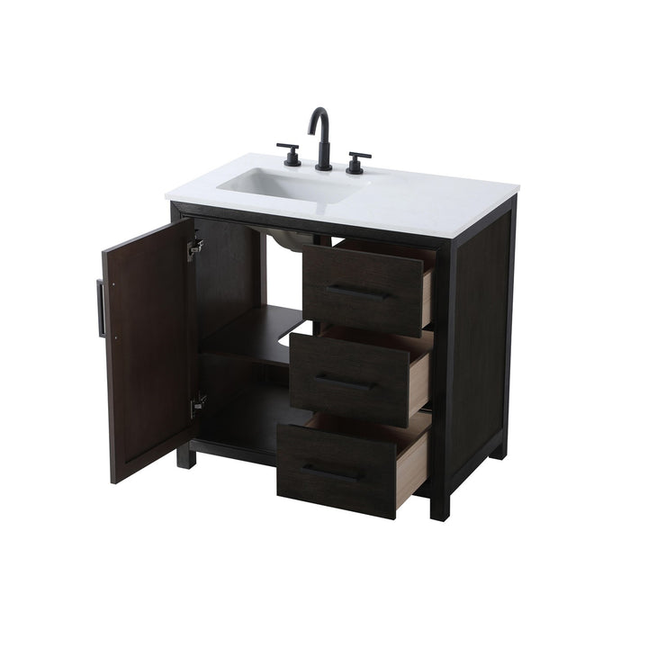 36 Inch Single Bathroom Vanity In Chocolate Oak - View 4 - Joshua Marshal