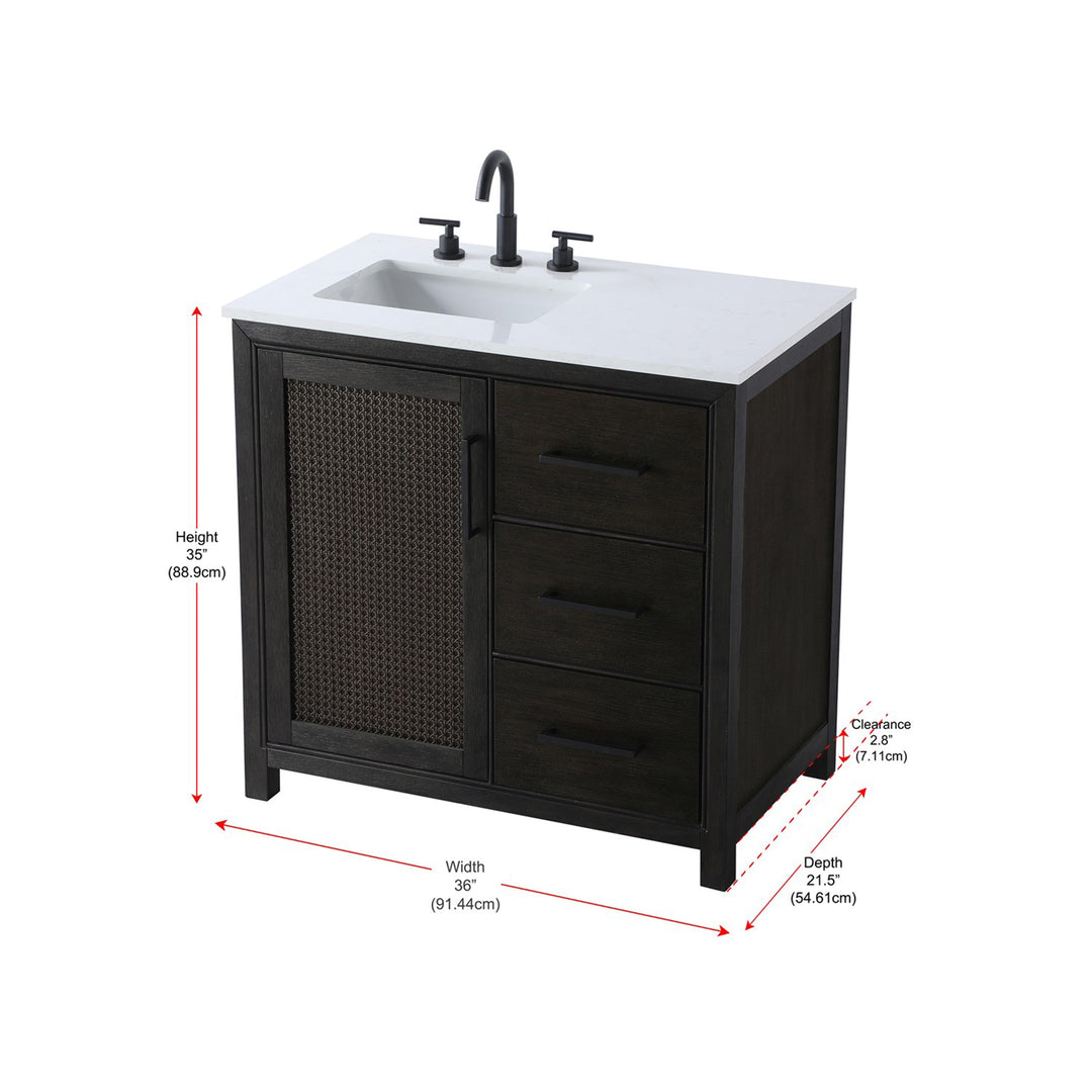 36 Inch Single Bathroom Vanity In Chocolate Oak - View 6 - Joshua Marshal