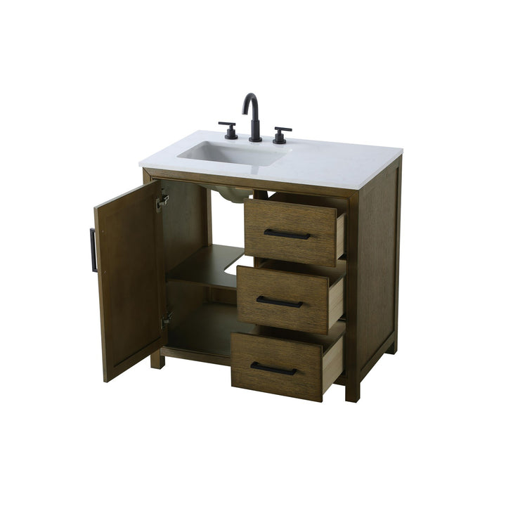 36 Inch Single Bathroom Vanity In Hazel Oak - View 4 - Joshua Marshal