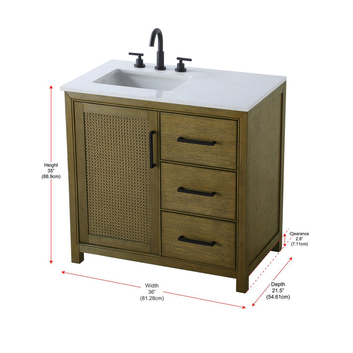 36 Inch Single Bathroom Vanity In Hazel Oak - View 6 - Joshua Marshal