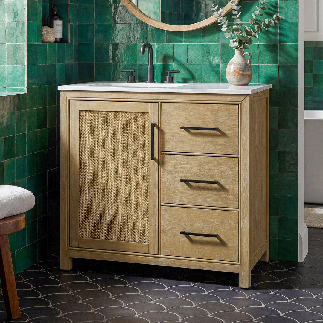 36 Inch Single Bathroom Vanity In Linen Oak Linen Oak Finish - KITCHEN & BATH by Joshua Marshal