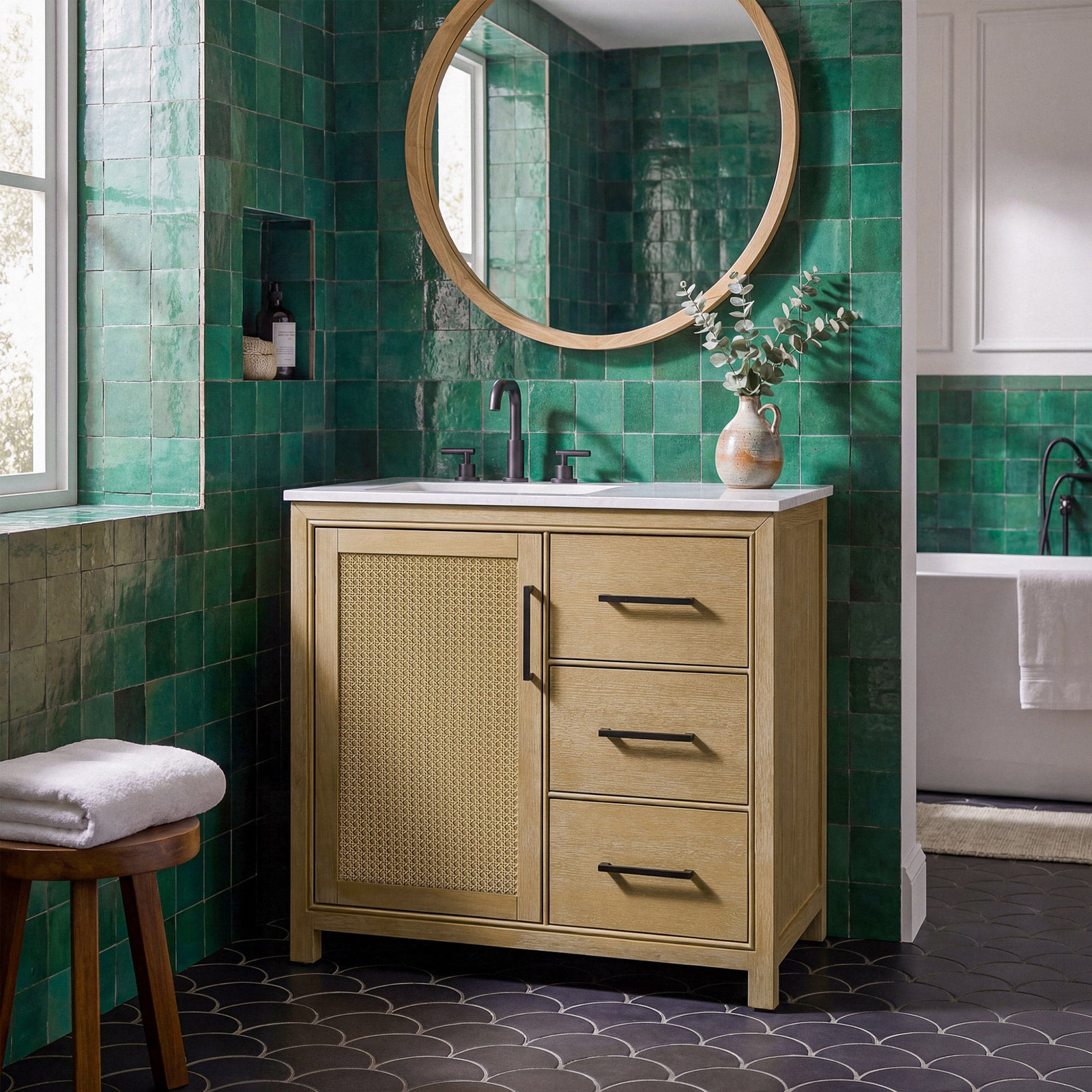 36 Inch Single Bathroom Vanity In Linen Oak - View 2 - Joshua Marshal