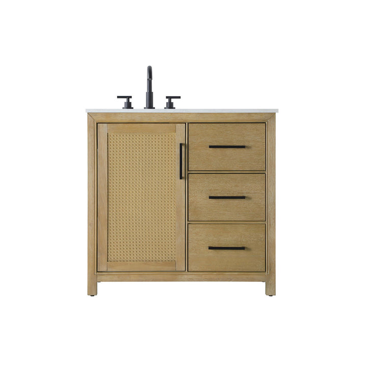 36 Inch Single Bathroom Vanity In Linen Oak - View 3 - Joshua Marshal