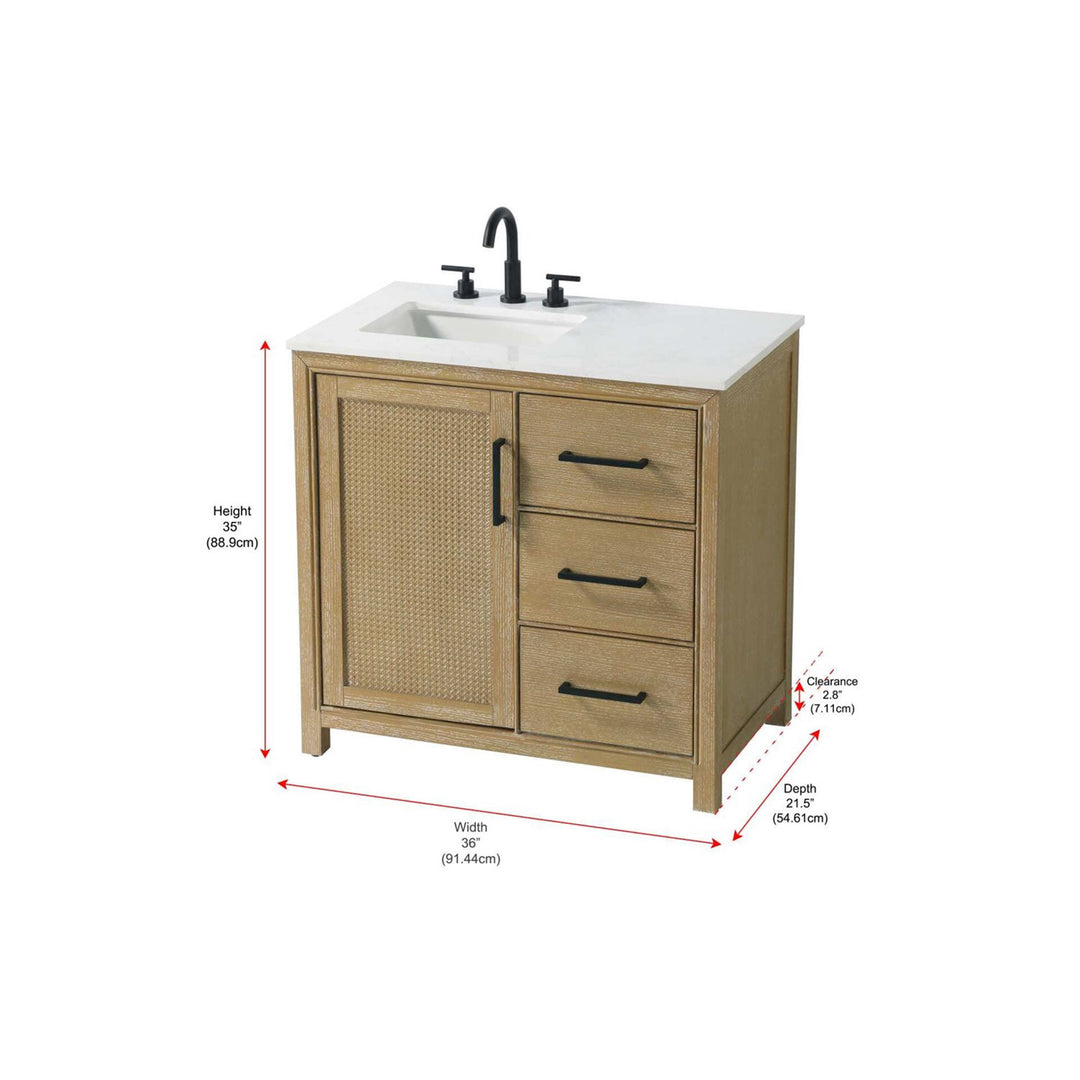 36 Inch Single Bathroom Vanity In Linen Oak - View 4 - Joshua Marshal