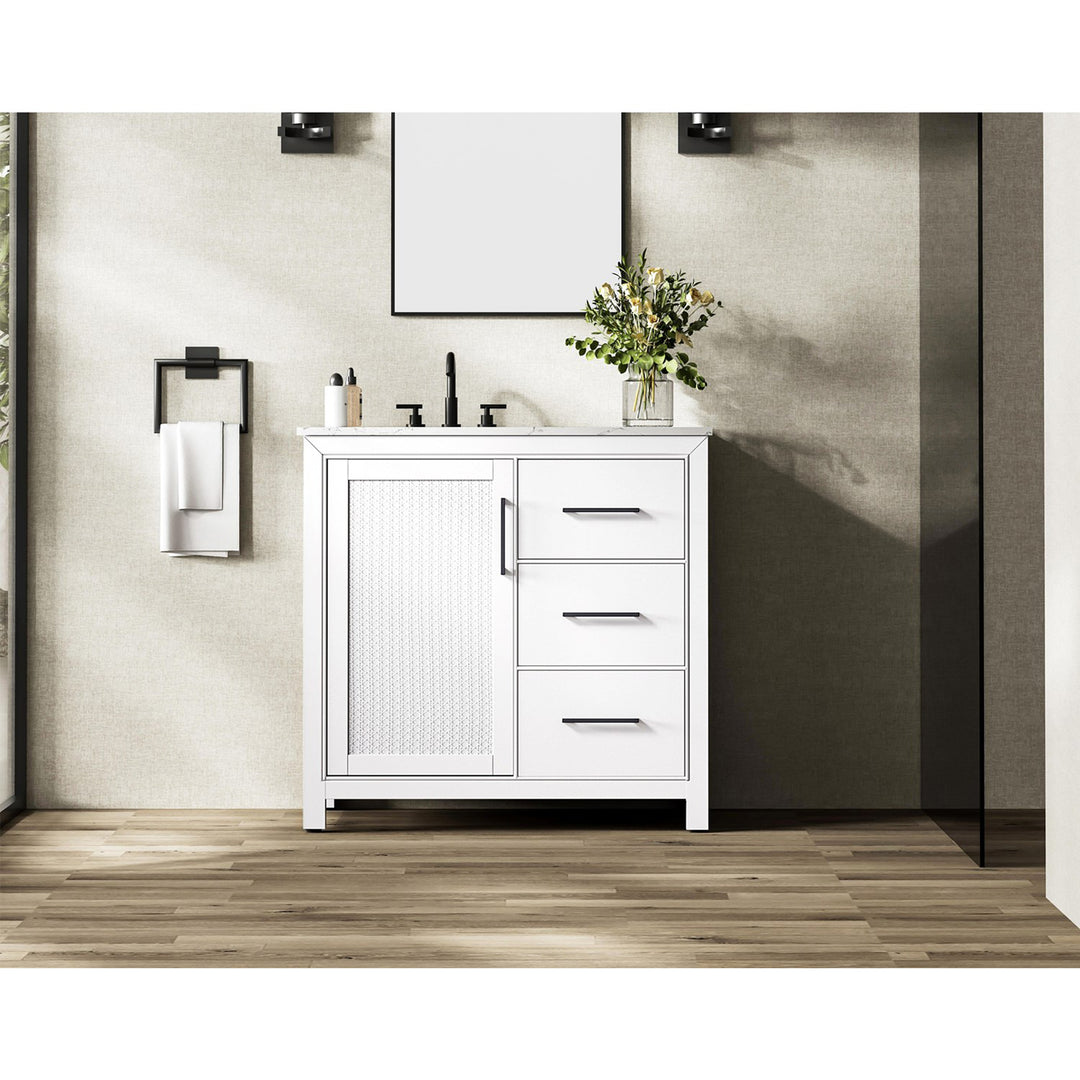 36 Inch Single Bathroom Vanity In White - View 2 - Joshua Marshal