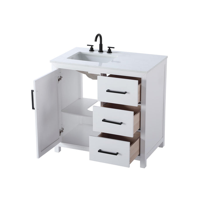 36 Inch Single Bathroom Vanity In White - View 4 - Joshua Marshal