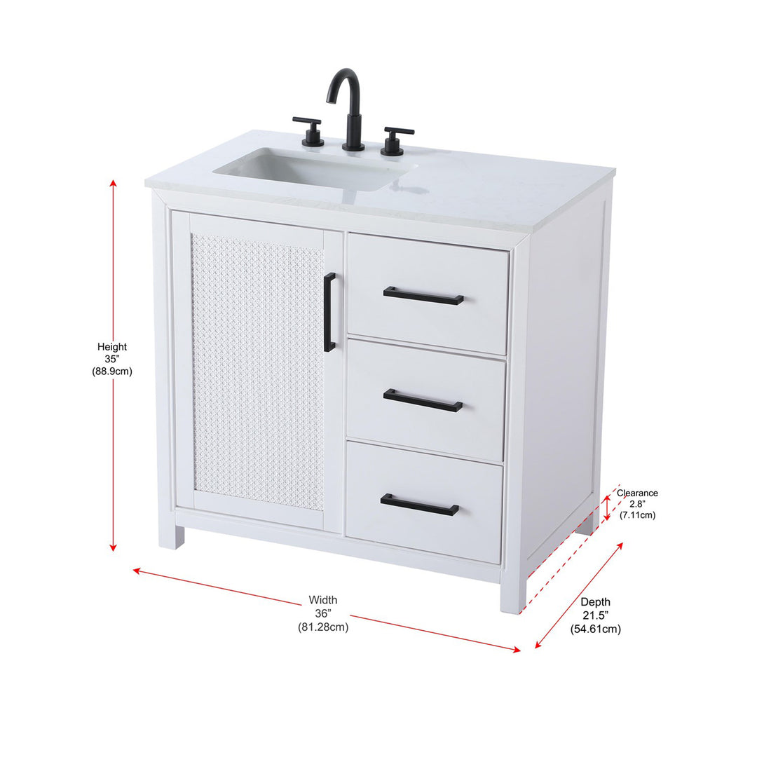 36 Inch Single Bathroom Vanity In White - View 6 - Joshua Marshal