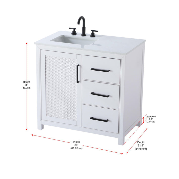 36 Inch Single Bathroom Vanity In White - View 6 - Joshua Marshal