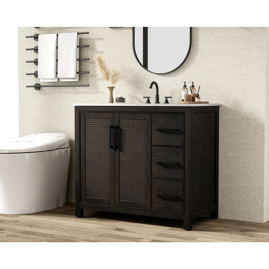 42 Inch Single Bathroom Vanity In Chocolate Oak - View 2 - Joshua Marshal