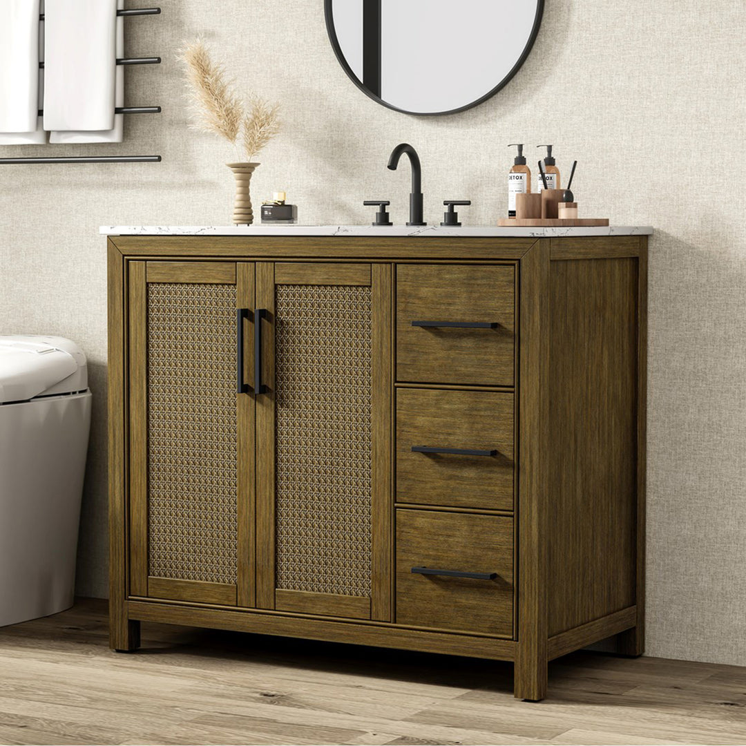 42 Inch Single Bathroom Vanity In Hazel Oak Hazel Oak Finish - KITCHEN & BATH by Joshua Marshal