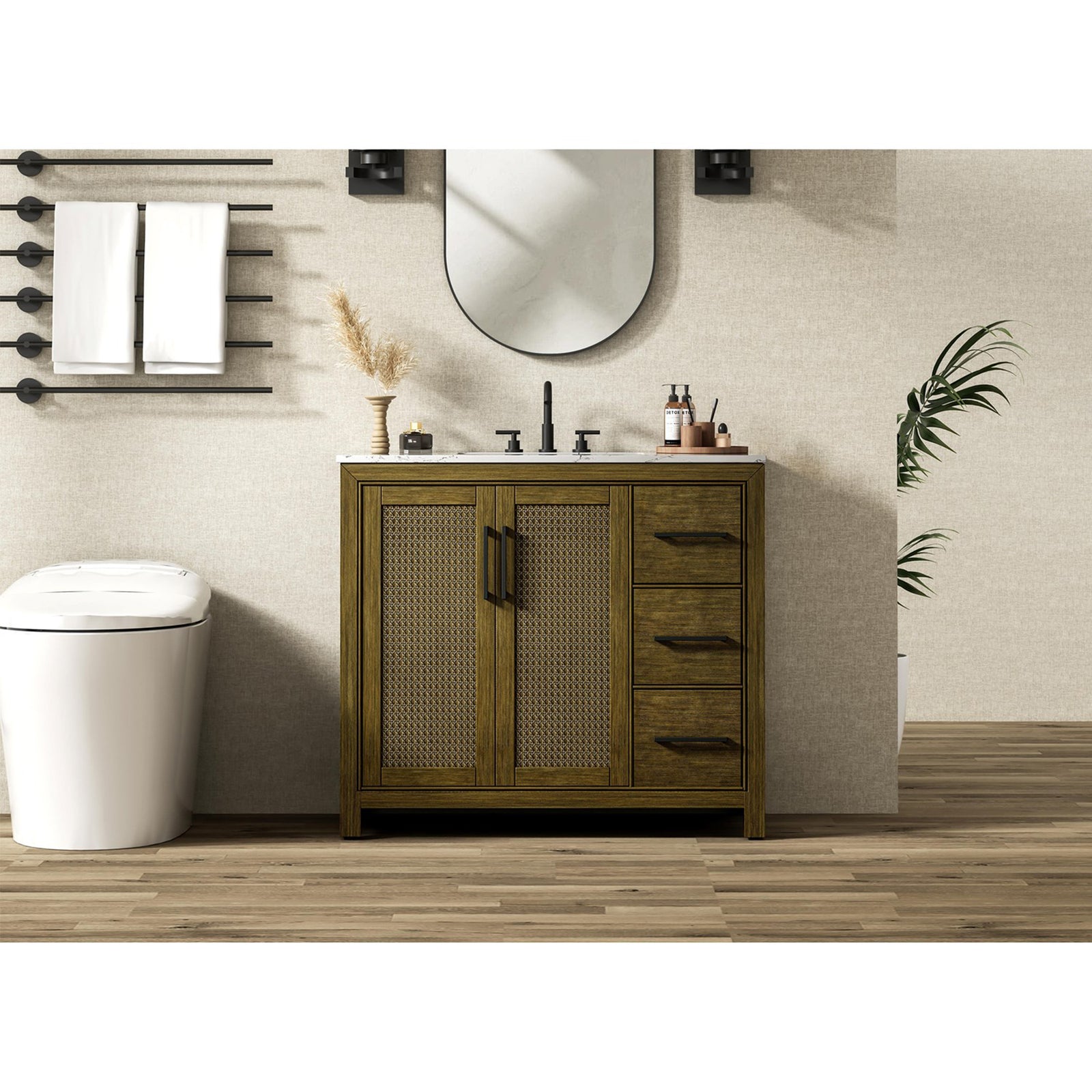 42 Inch Single Bathroom Vanity In Hazel Oak - View 2 - Joshua Marshal