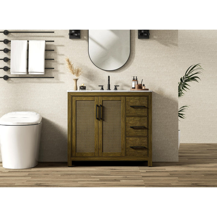 42 Inch Single Bathroom Vanity In Hazel Oak - View 2 - Joshua Marshal