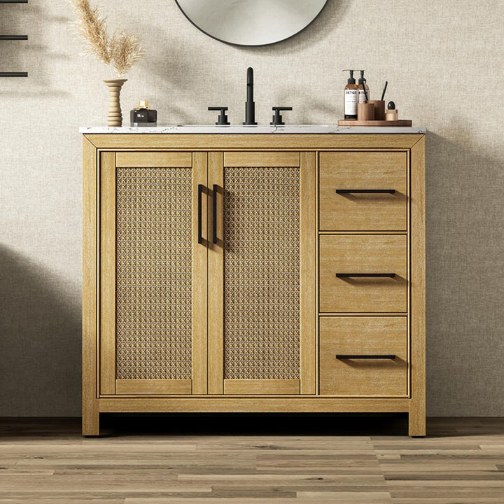 42 Inch Single Bathroom Vanity In Linen Oak Linen Oak Finish - KITCHEN & BATH by Joshua Marshal