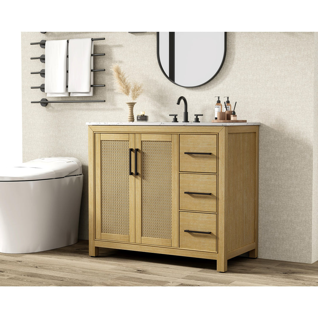 42 Inch Single Bathroom Vanity In Linen Oak - View 2 - Joshua Marshal