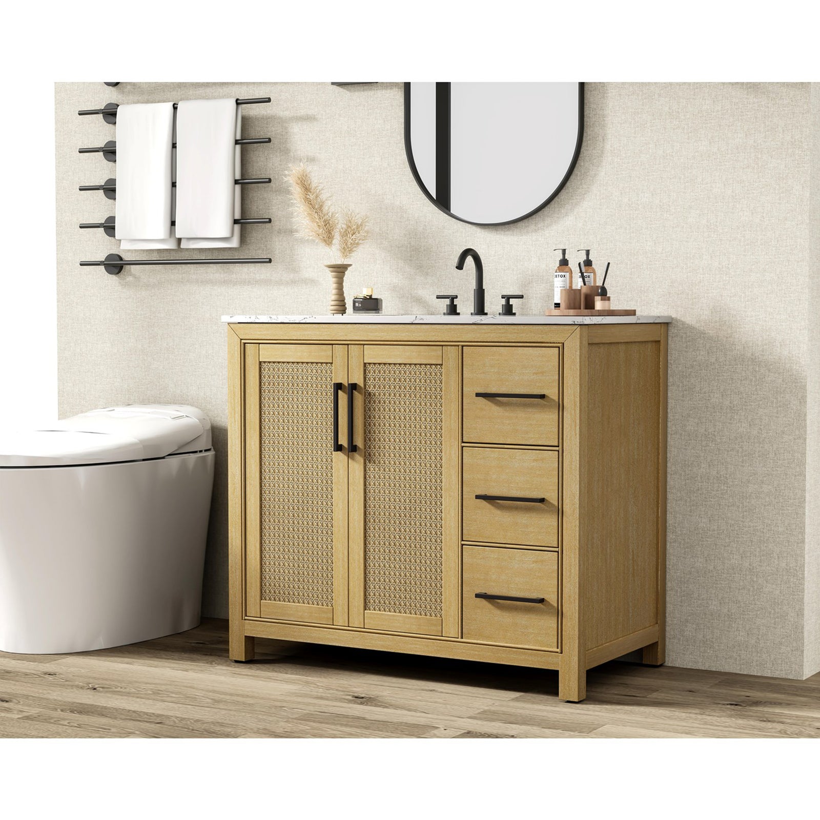 42 Inch Single Bathroom Vanity In Linen Oak - View 2 - Joshua Marshal