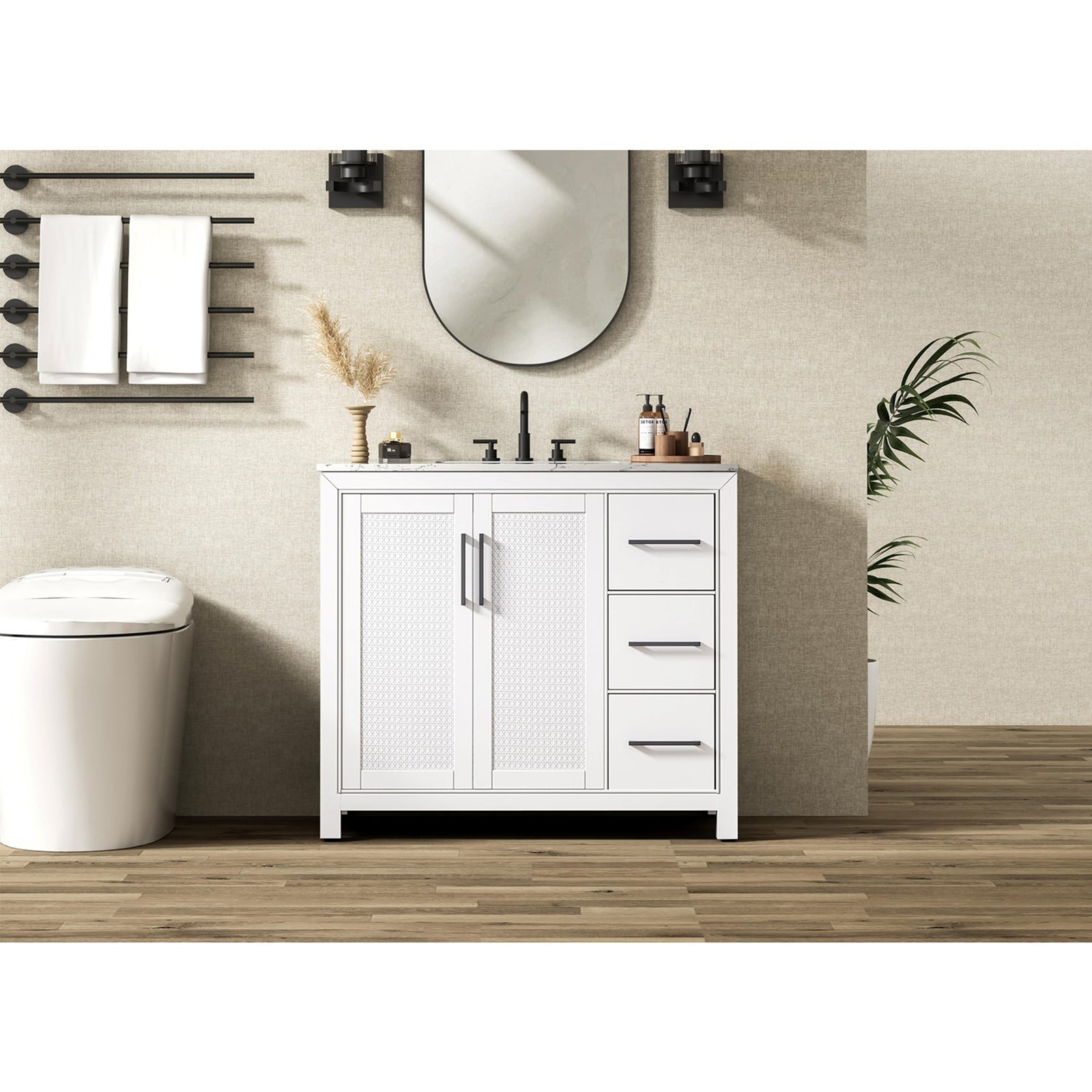 42 Inch Single Bathroom Vanity In White - View 2 - Joshua Marshal