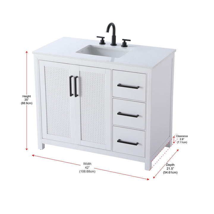 42 Inch Single Bathroom Vanity In White - View 6 - Joshua Marshal