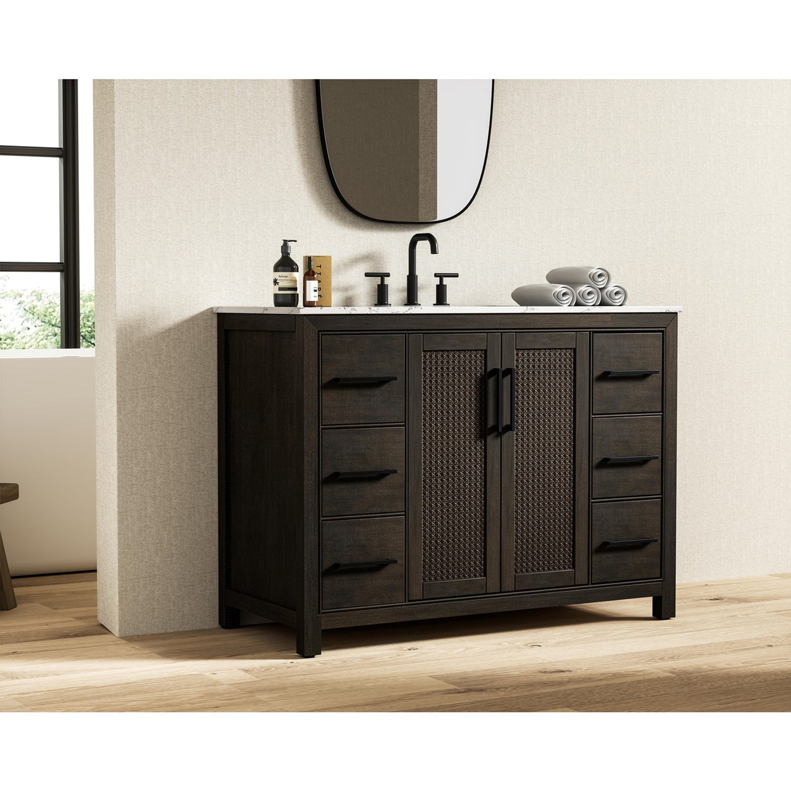48 Inch Single Bathroom Vanity In Chocolate Oak - View 2 - Joshua Marshal