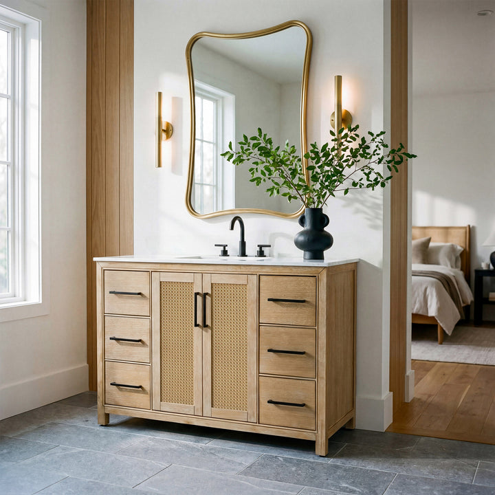 48 Inch Single Bathroom Vanity In Linen Oak - View 2 - Joshua Marshal